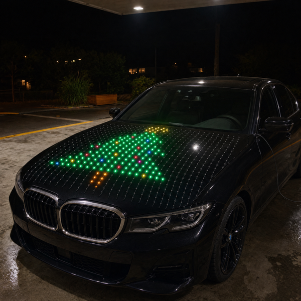 LED curtain laid on a car hood